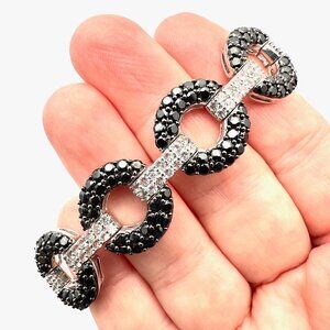 Black White Gemstone Sterling Yellow Bracelet 32 Grams 7.5 Inch
